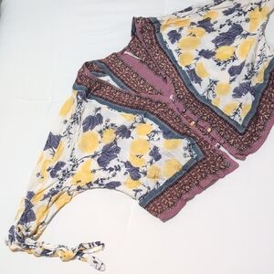 Free People Purple and Blue Floral Top
